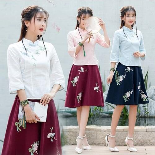 Free shipping shirt han elements of the republic of China cotton frock 7 minutes of sleeve cotton embroidered jacket shirt