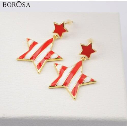 BOROSA 10Pairs New Star Enamel Paint Dangle Earrings Cute Earrings for Girls Fashion Gold Drop Earrings for Women Gifts WX1519