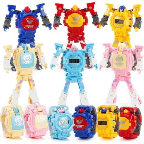 New Technology Kids Robot Transformation Wristwatch Toy Robot Electronic Watch Children Sports Cartoon Watches Kids Xmas Gifts
