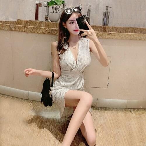 Deep V Neck Sequined Bling Bling Sexy Dress Women Bling Spaghetti Strap Mini Dress Party Club Strap Dresses Elegant Vestidos