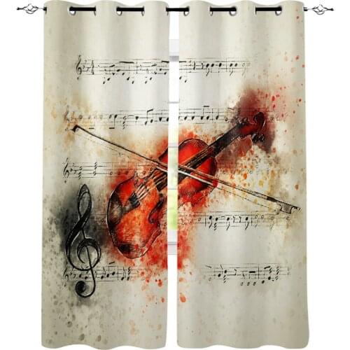 Art Illustration Violin Modern Curtains Living Room Window Curtains For Home Bedroom Kitchen Drapes Blinds