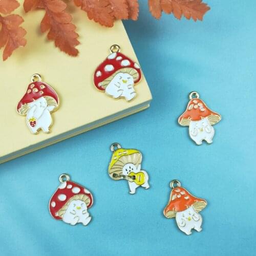JeQue 10pcs Cartoon Enamel Guitar Mushroom Charm For Jewelry Making Fashion Earring Pendant Bracelet Necklace Charms Diy Finding