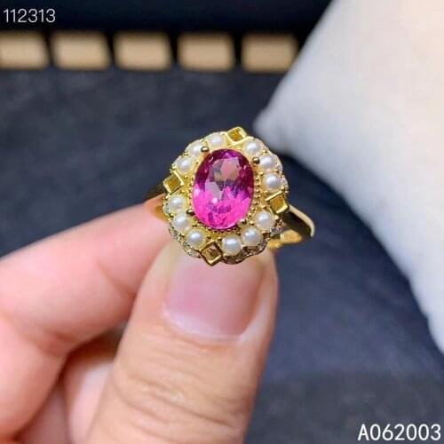 KJJEAXCMY fine jewelry 925 sterling silver inlaid natural pink topaz new Female ring trendy Support Detection