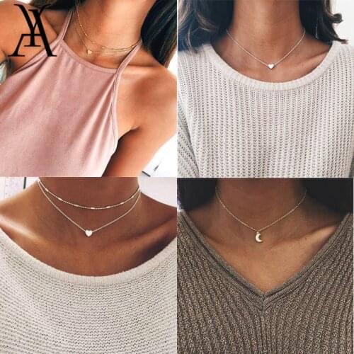 Bohemian Heart Choker Necklace For Women Fashion Love Choker Moon Multi Layer Necklaces Collares Mujer Party Jewelry