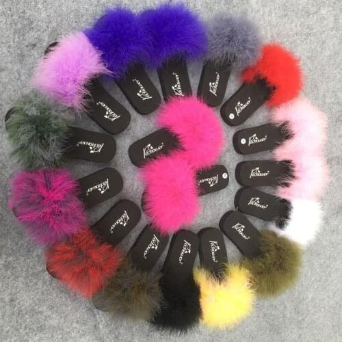 Fur Slides Women Ostrich Home Slippers With Feathers Female Sweet Sandals Beach Shoes Summer Pantufa Fashion Sliders Flip Flops