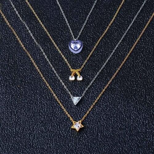 Fashion Women Stainless Steel Necklace Zircon Star Necklace Heart Pendant Necklace Jewellery Gifts Chain Necklace