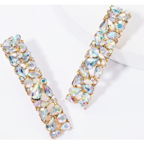 Fashion Minimalist Charms Color Full of Crystal Long Stud Earrings for Women Girls Wedding Engagement Jewelry