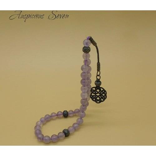 Muslim Prayer Beads /Natural Amethyst 33 Tesbih Islamic/ 1000 Silver Tassel / Islamic Prayer Beads /TDNS-004