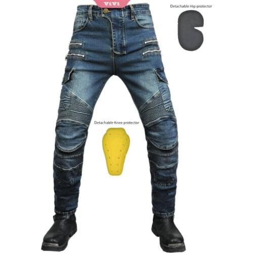 Mens Outdoor Cycling Motorcycle Pants Stretch Multi-pocket Zipper Casual Straight-leg Pants With Anti-fall Lining With Padding