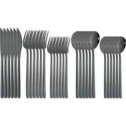 6 People Black Cutlery Set Knife Fork Spoon Tableware Set 18/10 Stainless Steel Dinnerware Set Party Kitchen Flatware Silverware