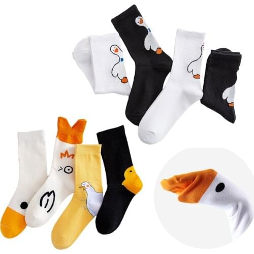 Cotton Womens Socks Funny Kawaii Harajuku Animal Goose Duck Sock for Female ins Cartoon Streetwear Black White Girl Gift