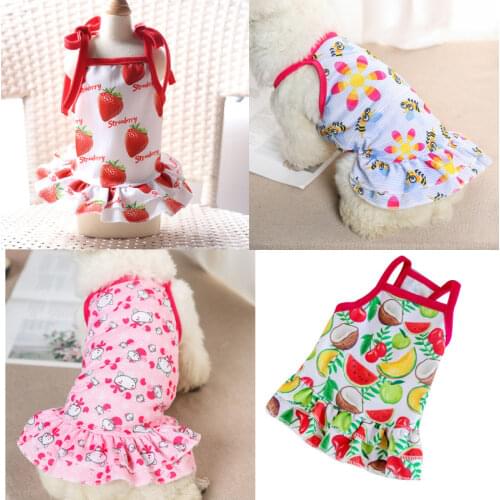 New Polyester Pet Clothes Cute Fruit Pattern Dress T-shirts Lovers Suit Small Medium Cat Dog Clothes Pet Supplies Dog Skirts