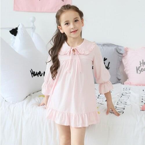 Girls Pajamas Baby Nightdress sleepwear100% Cotton Thin Long Sleeve Home Clothing Children Nightgowns 2y-14y