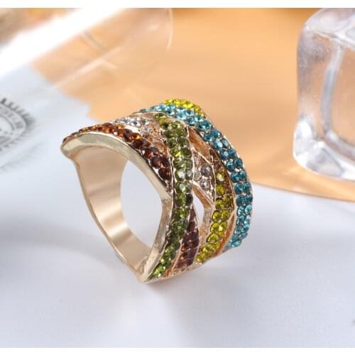 Five Color Zircon Color Geometric Cross Ring Womens Ring Fashion Charm Banquet Engagement Ring Give Girlfriend Birthday Gift