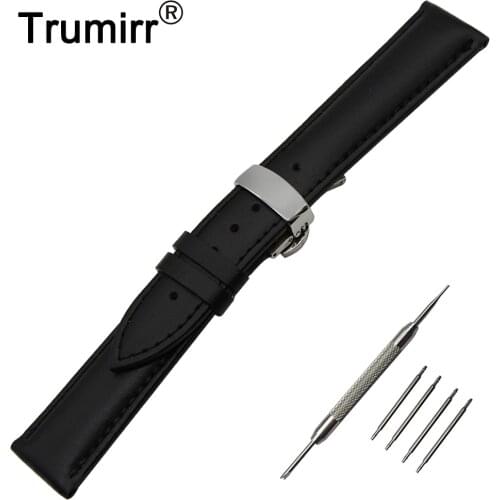 16mm 18mm 20mm 22mm 24mm Calf Genuine Leather Watch Band for Hamilton Butterfly Buckle Strap Wrist Belt Bracelet Black Brown