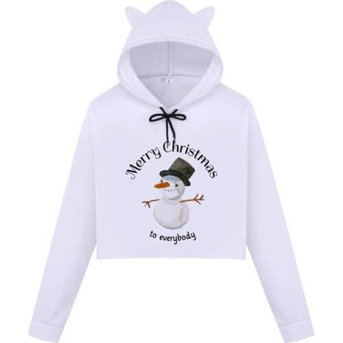 2019 Merry Christmas Crop Top Hoodies Women Clothes Kpop Sweatshirt Kawaii Print Christmas Punk Long Sleeve Harajuku Hoody Lady
