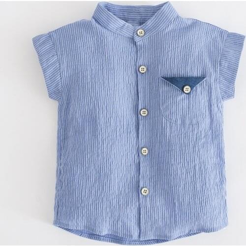 Boys Shirts 2021 Summer Children Linen Shirts Pocket Blouse For 2-8Y Baby Boy Clothes Kids Blue Green Casual Clothing