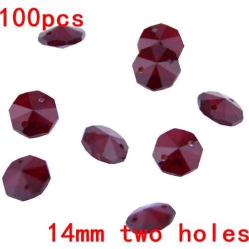 Super Quality 100pcs/lot 14mm Dark Red 2 hole Crystal Chandelier Beads Glass Prism Octagon Beads Glass Chandelier Parts For Sale