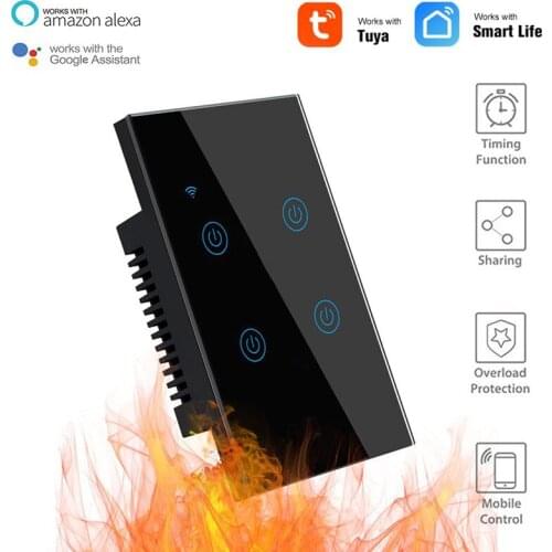 Tuya Wifi+Bluetooth Smart Wall Touch Switch US 1/2/3/4 Gang Zero Fire Single Fire 2in1 APP Remote Control Switch Work With Alexa