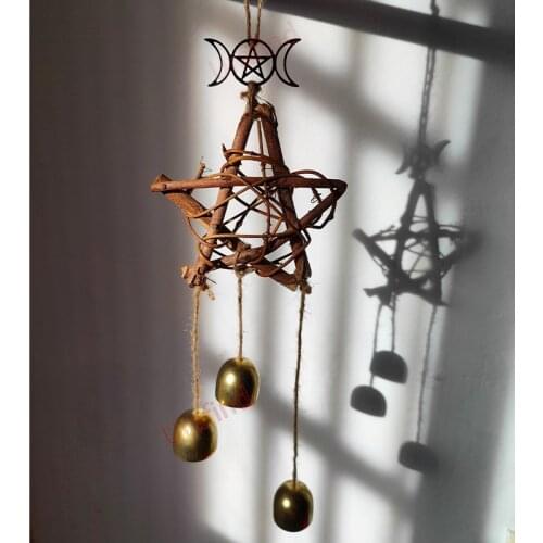 Witch Bells Magic Pentagram Bell Home Protection Occult Suncatcher Magic Pagan Home Decor Widows Hanging Magick Altar Tools