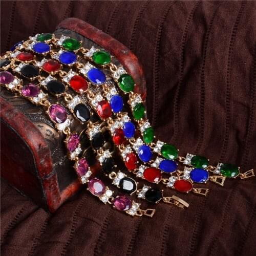 MISANANRYNE Vintage Multi-color Crystal Bracelets For Women Gold chain Bracelet Water Drop Cubic Zircon Wedding Jewelry