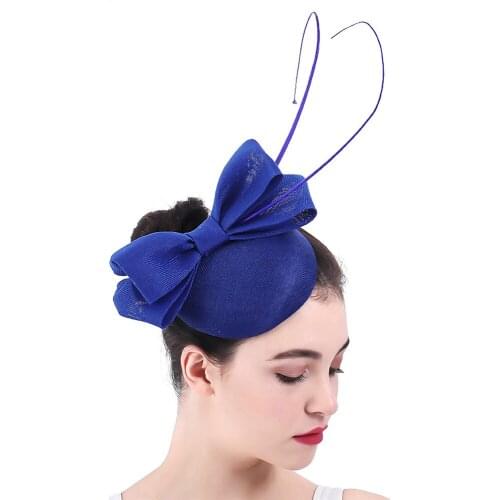 Imitation Sinamay Fascinator Royal Blue Womens Bridal Headwear Occasion Hat for Kentucky Derby Church Wedding Hair Accessories
