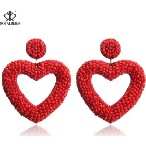ROYALBEIER Fashion Boho Earings Jewelry Red heart statement Earrings Bohemian Love Beaded Earrings for Women Gift Handmade