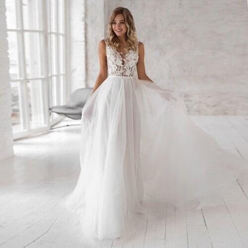 Fanweimei Vintage Wedding Dresses 2021 Appliques Lace A-Line Bridal Dress Summer Simple Tulle Wedding Gown vestidos de novie