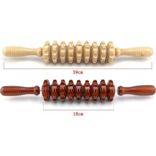 1PC 39cm 9 Wheels High Quality Yoga Meridian Rod Body Massage Roller Pounded His Waist Back Neck Leg Wooden Massager Tools