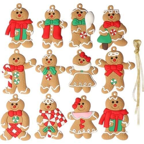12Pcs Gingerbread Man Ornaments for Christmas Tree Decorations Hanging Charms Figurine Holiday Pendant Decoration
