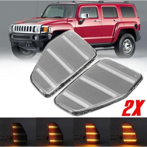 2Pcs LED Dynamic Turn Signal Lights Side Marker Reflector Light Front Fender Lamp for Hummer H3 2006-2010 H3T 2009-2010