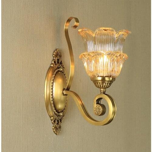 Antique bronze wall light living room copper wall lamp bedroom bedside lighting crystal lamp study aisle stairs porch lamp