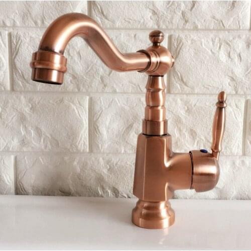 Antique Red Copper Brass Bathroom Kitchen Basin Sink Faucet Mixer Tap Swivel Spout Single Handle One Hole Deck Mounted mnf397