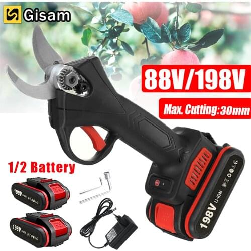 Cordless Electric Pruner 88V 198V Lithium-Ion Battery Pruning Fruit Tree Power Shear Tools Bonsai Branches Cutter Landscaping