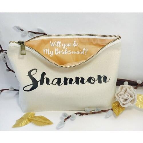 Customize name glitter Cosmetic Bag will you be my Bridesmaid gold trip Makeup Bag Lover Valentines gift maid of honor proposal