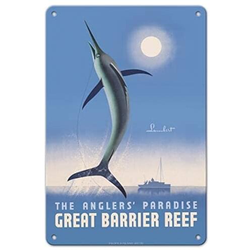 Great Barrier Reef - Queensland, Australia - The Anglers' Paradise - Swordfish by Noel Pasco Lambert c.1936 Metal Tin Sign