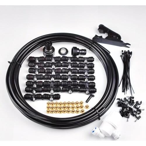 DIY 6-18 M Mist Line 1/4 Tees 3/16 Brass Nozzles Low Pressure Misting Cooling System Water Sprayer Kit For Garden Patio