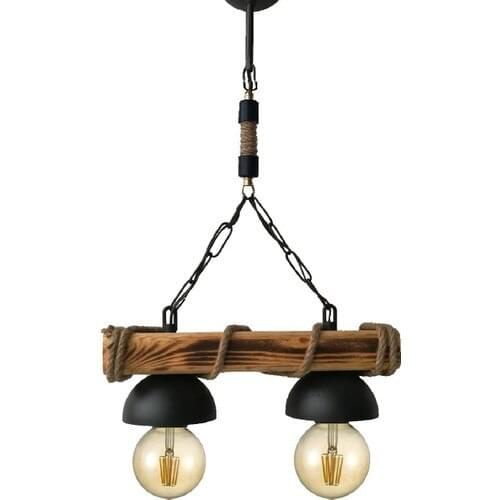 Hepsiniver Home Wood Series Rustic Natural Wood Chandelier Series Single Dual Triple handcrafted ceiling hanging lamp/Wood necklace modern
