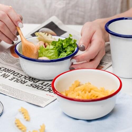 Classic Nordic Porcelain Enamel Bowl Thick Soup Salad Fruit pasta Bowl Snack Candy Storage Container Household Kitchen Tableware