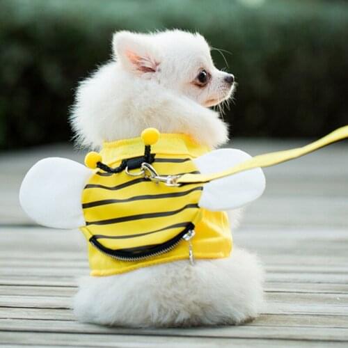 Dog Harness and Leash set Cute Yellow Bees Vest Traction WithRope Fluff Wings Small Dog Cat Halter Harness Lead Puppy Supplies