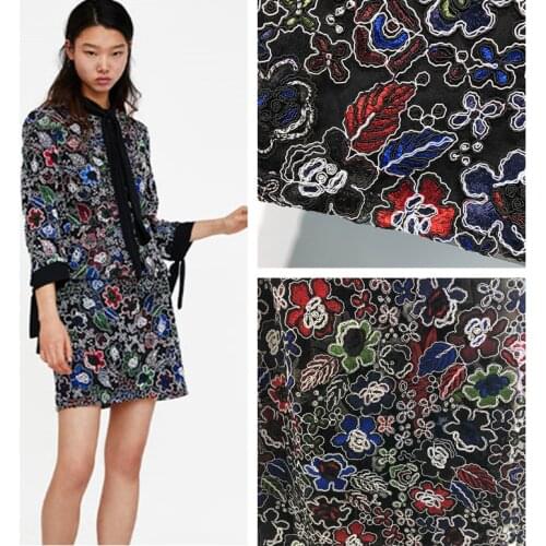 LASUI 1yard high quality Retro gorgeous cord 3D flower embroidery lace fabric black mesh DIY fashion cloth dress skirt C0213