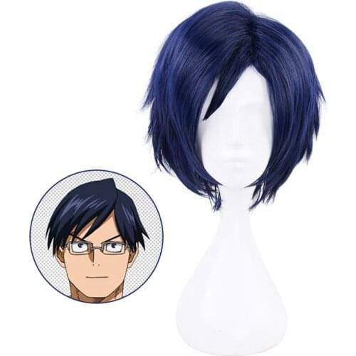 My Boku No Hero Academia Iida Tenya Blue Short Cosplay Heat Resistant Synthetic Hair Carnival Halloween Party + Free Wig Cap