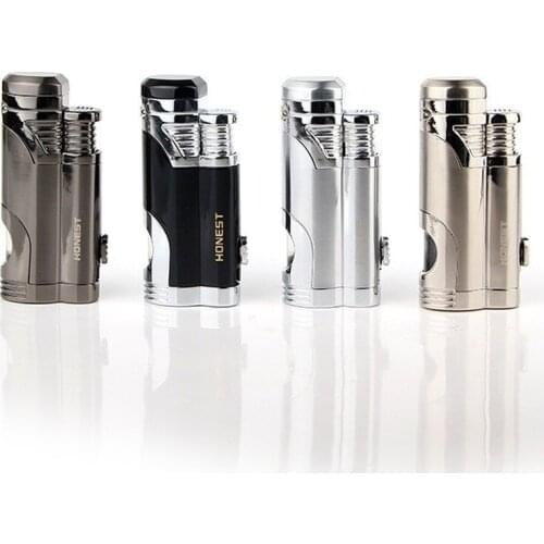 Multifunction Cigar Cutter Visible Transom Gift Double Straight Lighter Smoking Accessories for Weed Encendedores Creativos