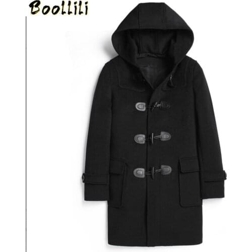 Boollili Double-faced 100% Wool Coat Men Jacket Hooded Autumn Winter Black Overcoat Mens Coats Sobretudo Masculino
