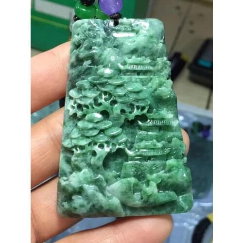 Natural Myanmar jade A HandCarved landscape jadeite jade green jade pendant jade necklace pendants jewelry necklaces men