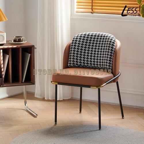 Nordic light luxury restaurant chair makeup stool wrought iron cafe study living room leather dining chair modern minimalist hom