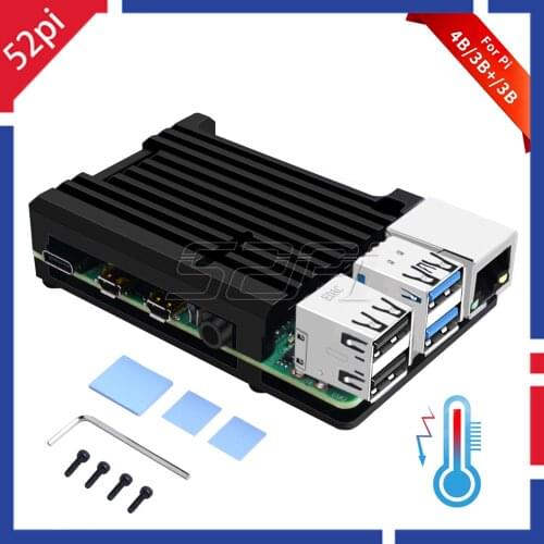 52Pi New! Raspberry Armor Case Aluminum Alloy Cooling Heatsink Metal Case for Raspberry Pi 4 B / 3B+ / 3B