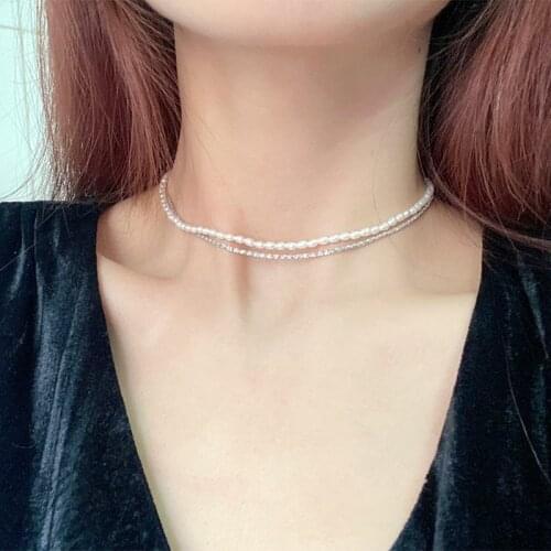 Natural Baroque Pearl Clavicle Necklace Pearl Size 3mm925 Silver Chain Plating 18k Gold Length 32+7cm