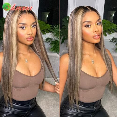 Peruvian 13x4 Lace Front Wig Bone Straight Human Hair Wigs For Women Highlights Colored Lace Closure Wig 30 Inch Long Full