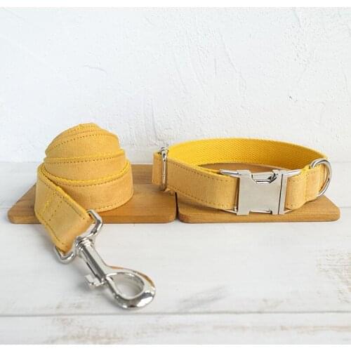 Personalized Yellow Dog Collar Leash With Bow Tie Set Nylon Free Engraved Nameplate For Small Medium Large Dogs